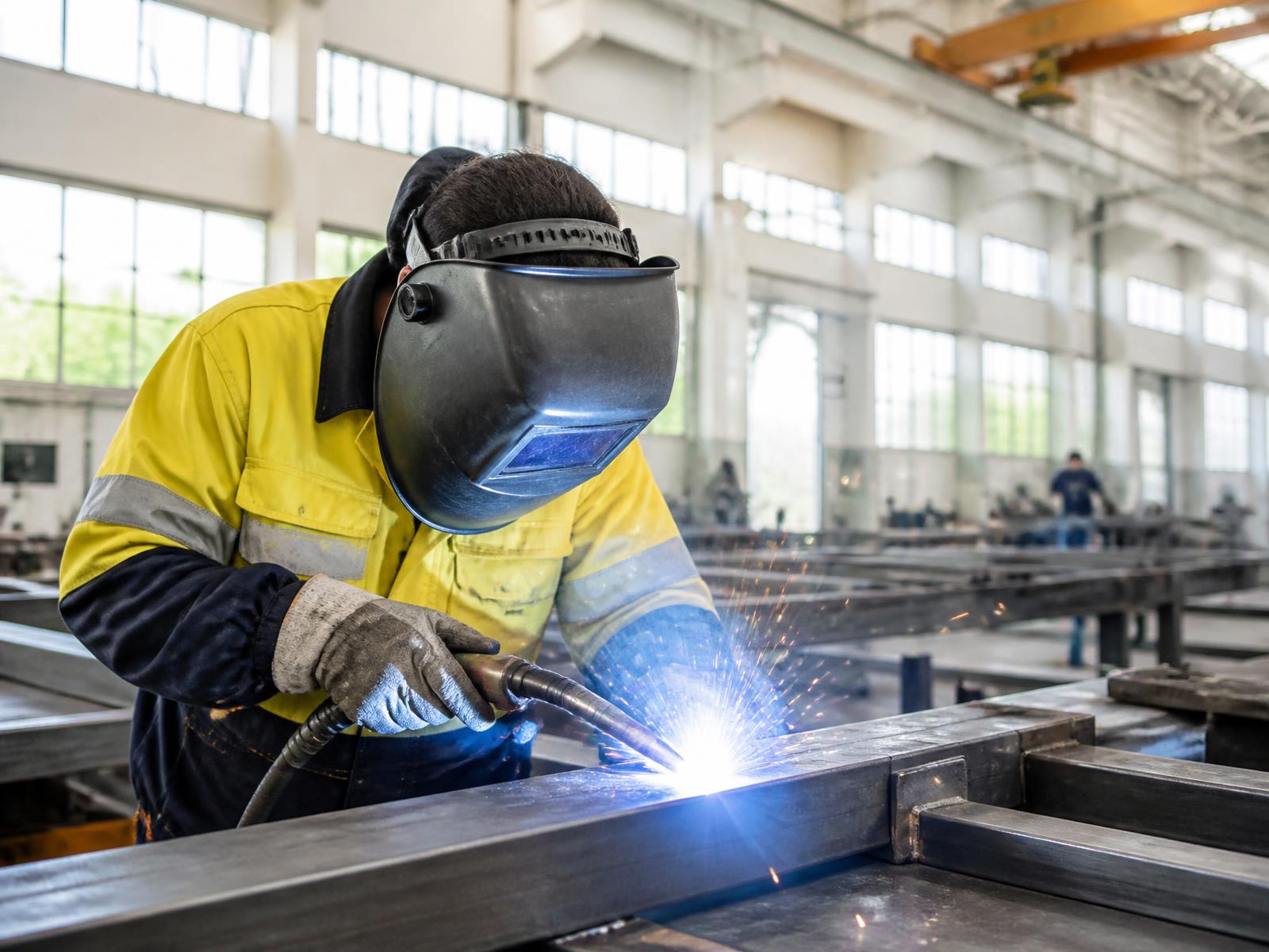 Svetsare i arbete i industrimiljö